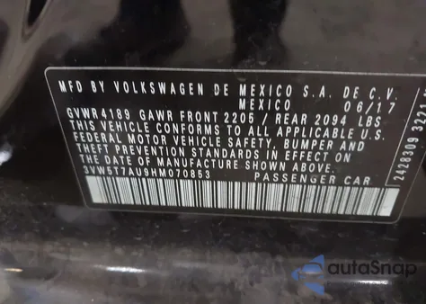 2017 Volkswagen Golf Gti Autobahn 4-Door/S 4-Door/Se 4-Door/Sport 4-Door из США, поврежденный, VIN 3VW5T7AU9HM070853